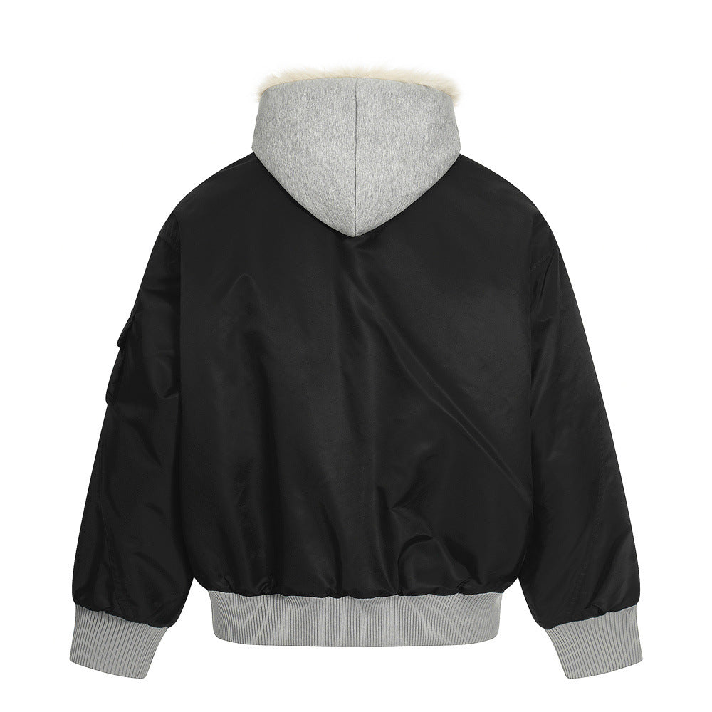 Retro Men's Cotton Coat with Hooded Faux Two-Piece Design, Casual Loose Fit Outerwear Top