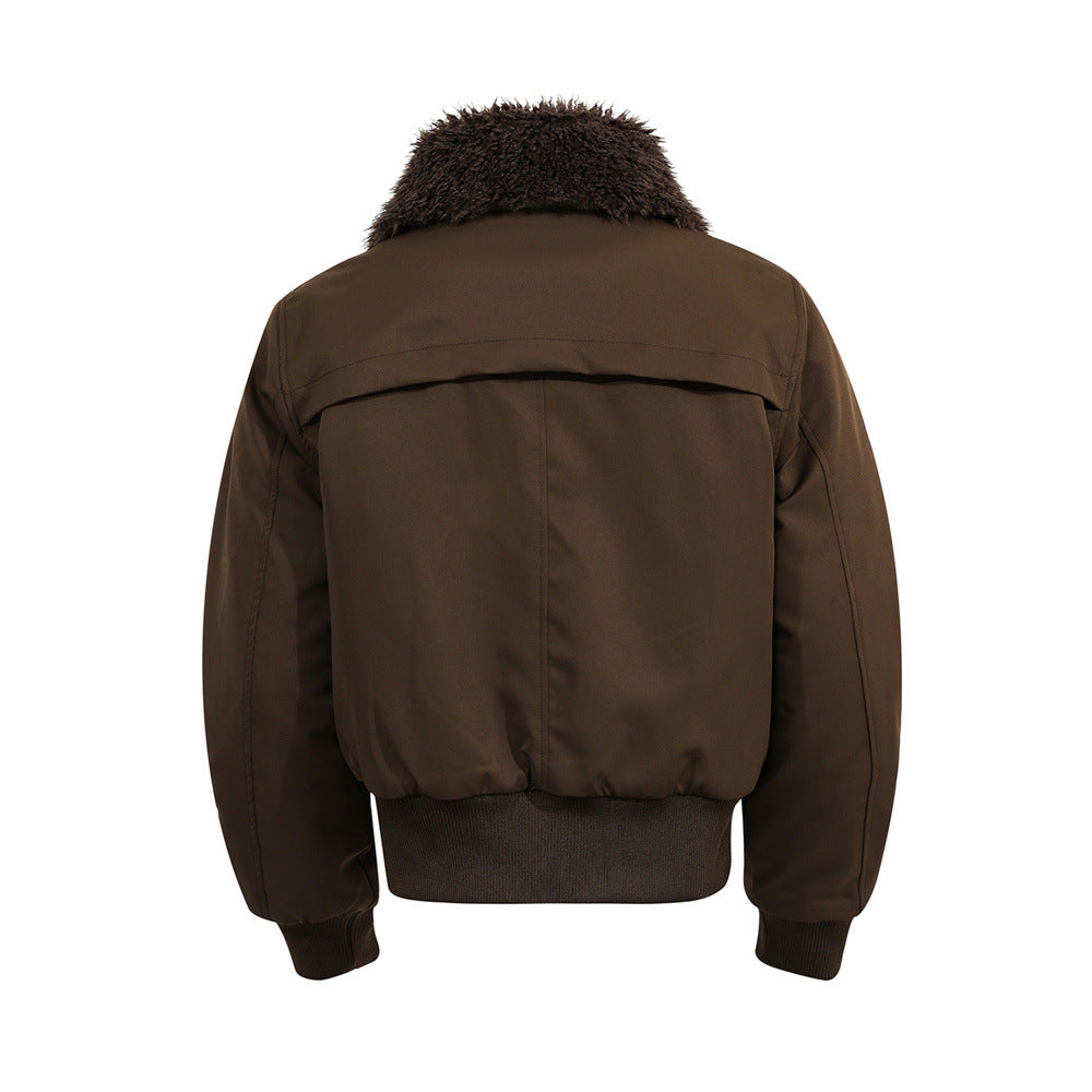 Retro Men's Cotton Coat with Large Pockets, Patchwork Design, Trendy Brand, Loose Fit, Versatile Outerwear Top