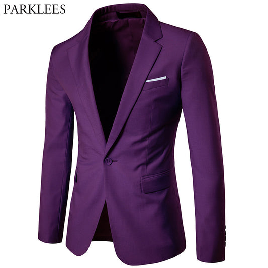 Men's Purple Single Breasted One Button Suit Blazer Jacket 2018 Spring New Wedding Business Blazers and Jackets Terno Masculino