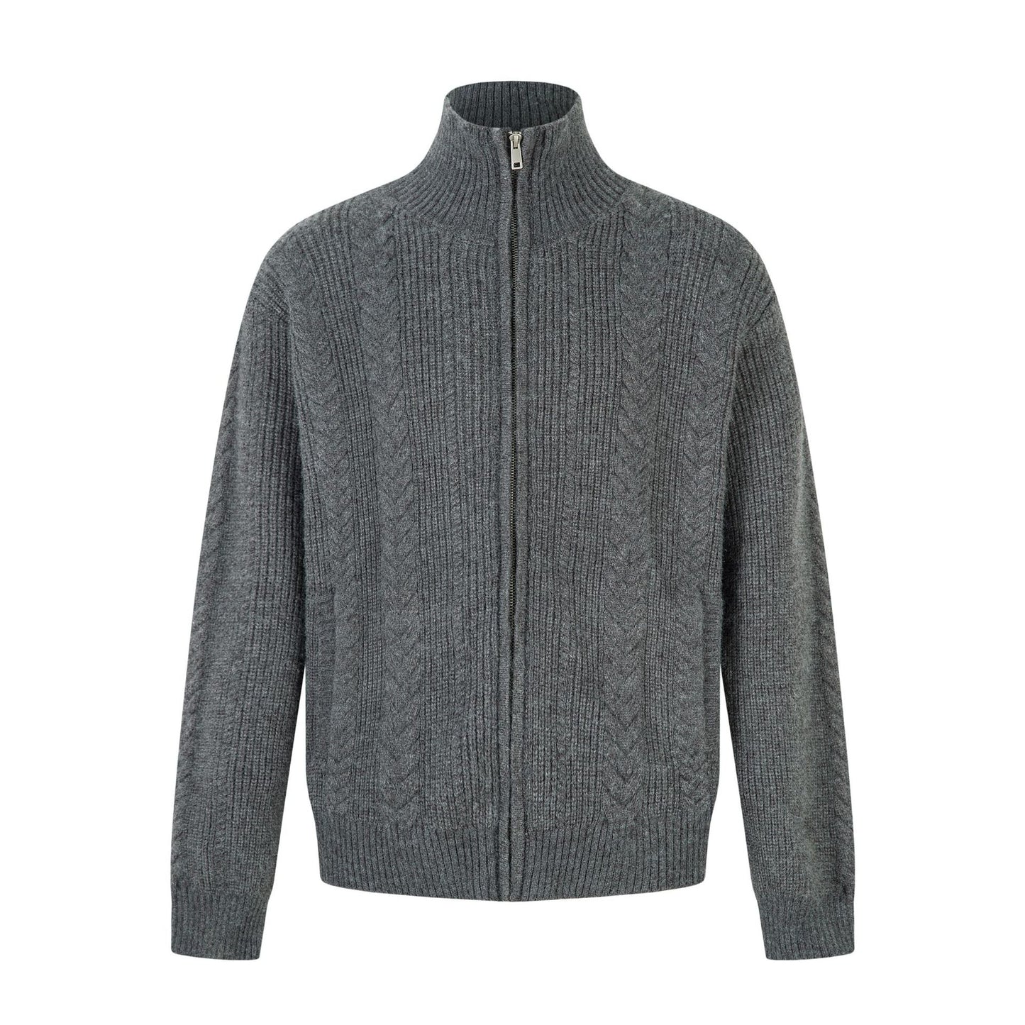 High neck sweater zipper coat Fried Dough Twists knitting sweater