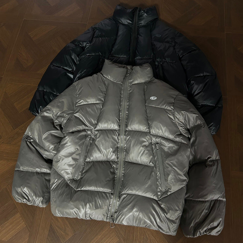 Mountain Style Outdoor Puffer Jacket Trendy Loose Stand Collar Warm Thick Cotton Coat for Couples, Versatile Design