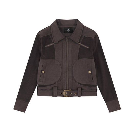 Suede patchwork motorcycle jacket