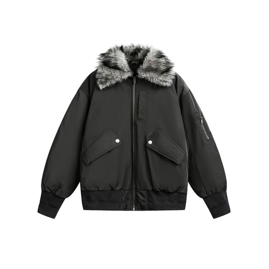 Snow Domain Wolf Fur Detachable Hooded Short Tactical Flight Down Jacket