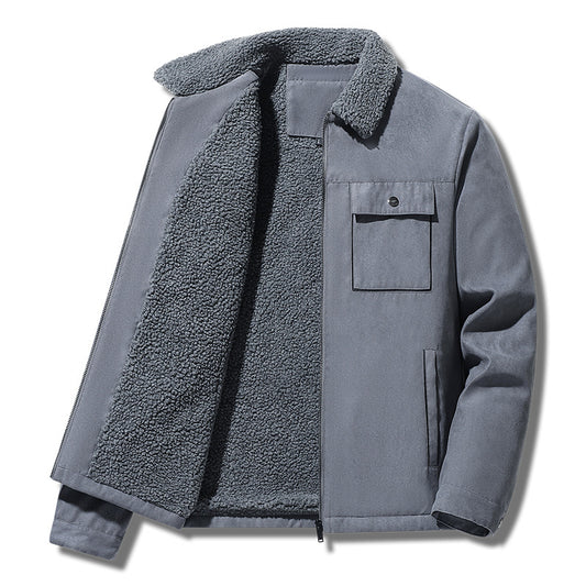 Suede and Velvet Thick Jacket for Middle aged and Elderly Men