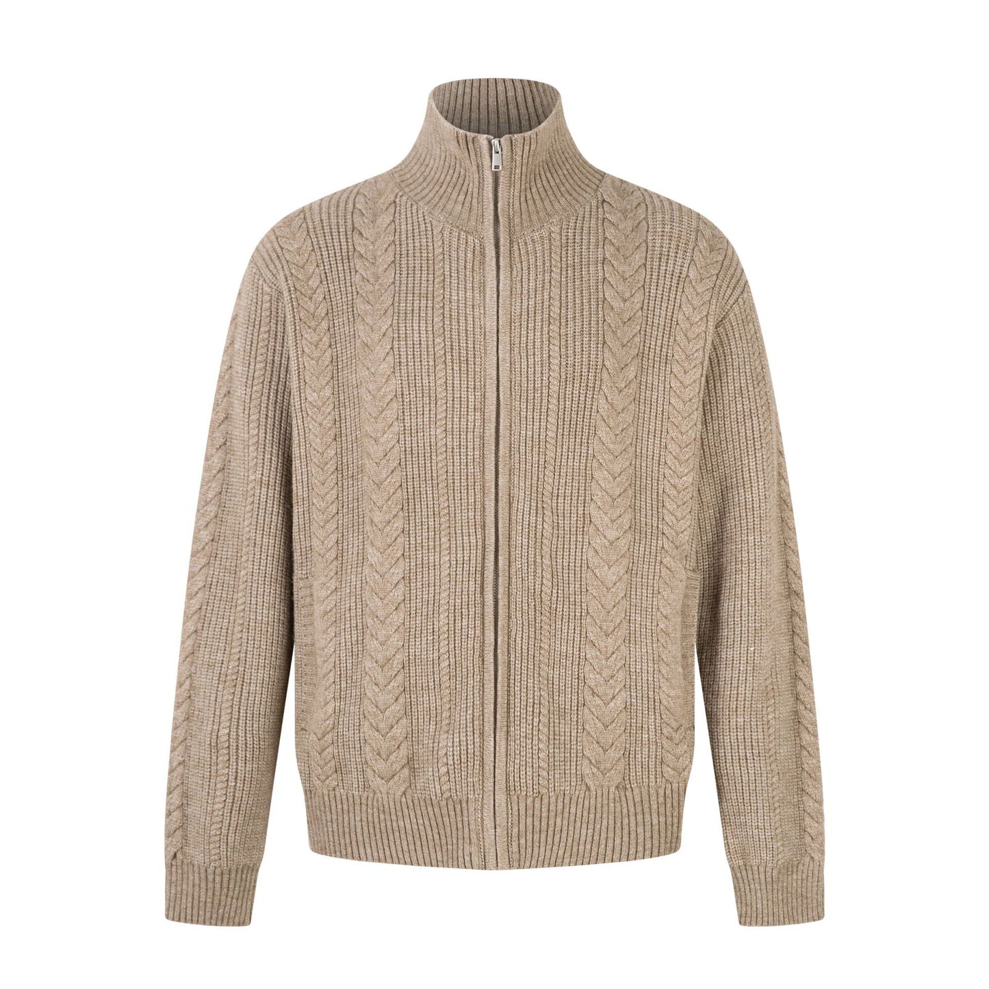 High neck sweater zipper coat Fried Dough Twists knitting sweater