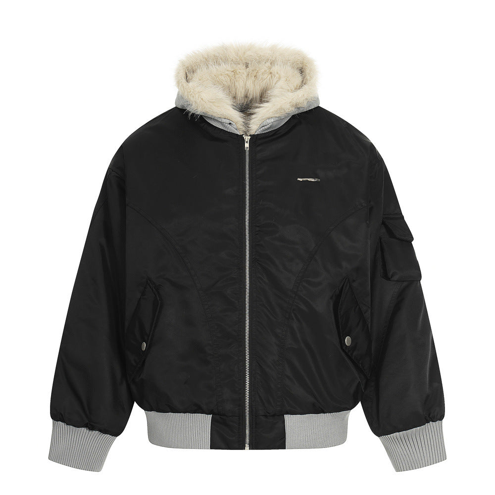 Retro Men's Cotton Coat with Hooded Faux Two-Piece Design, Casual Loose Fit Outerwear Top