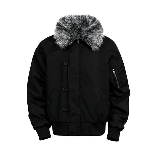 Street Style Men's Cotton Coat with Fur Collar, Multi-Pocket Design, Trendy Brand, Loose Fit, Versatile Outerwear Top