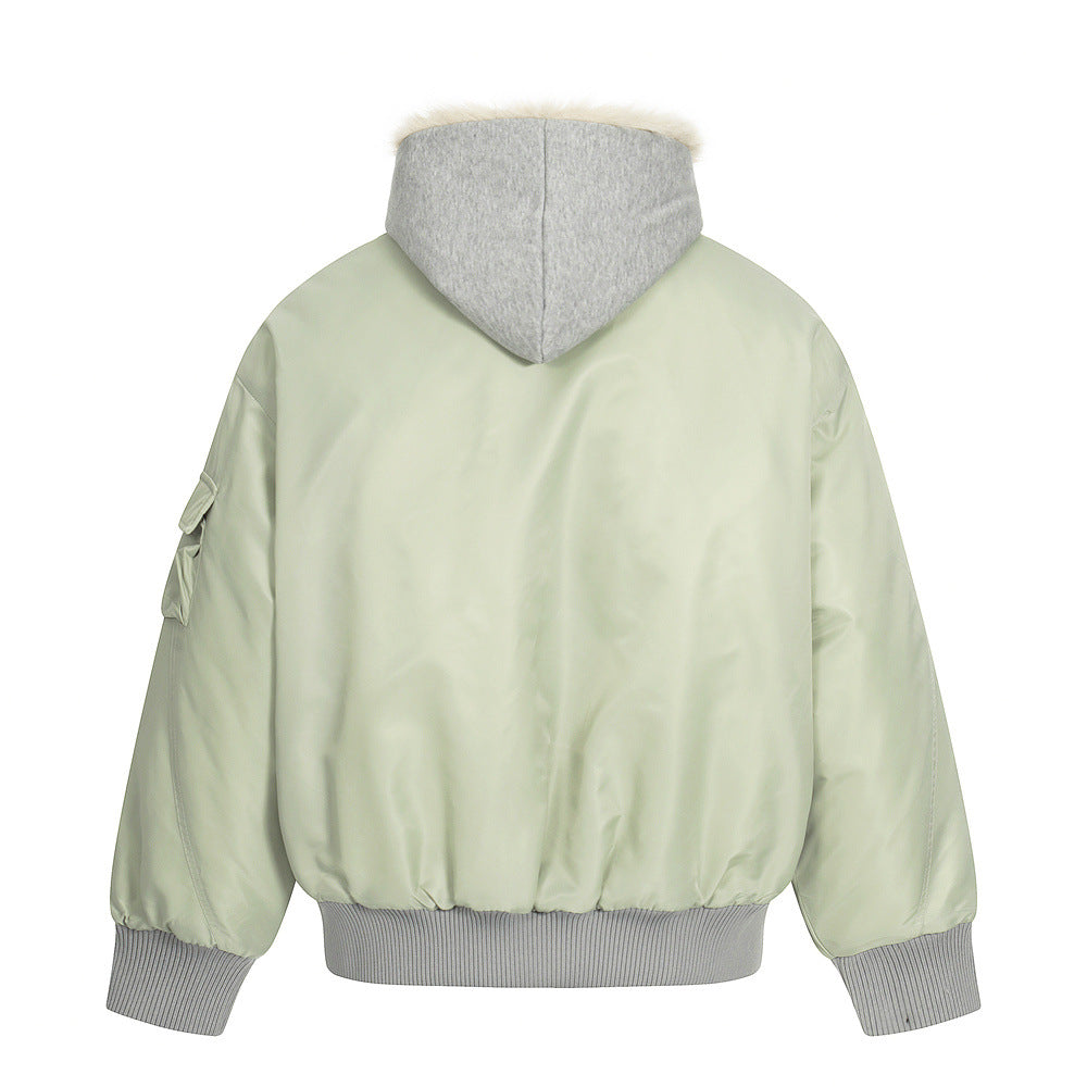 Retro Men's Cotton Coat with Hooded Faux Two-Piece Design, Casual Loose Fit Outerwear Top