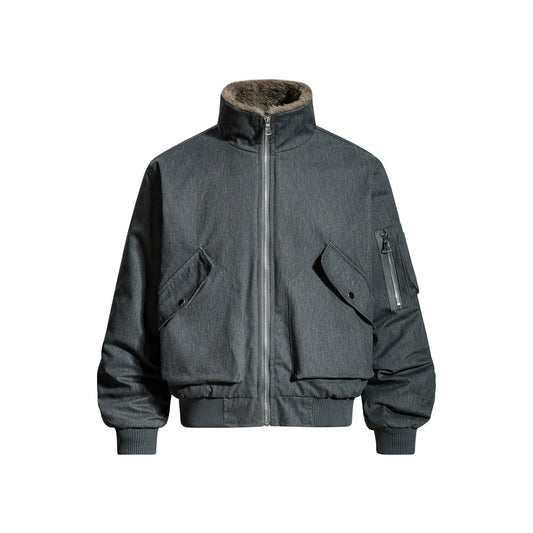 Urban Street Style Men's Cotton Coat, Stand Collar, Large Pocket, Patchwork Design, Loose Fit, Trendy Outerwear Top