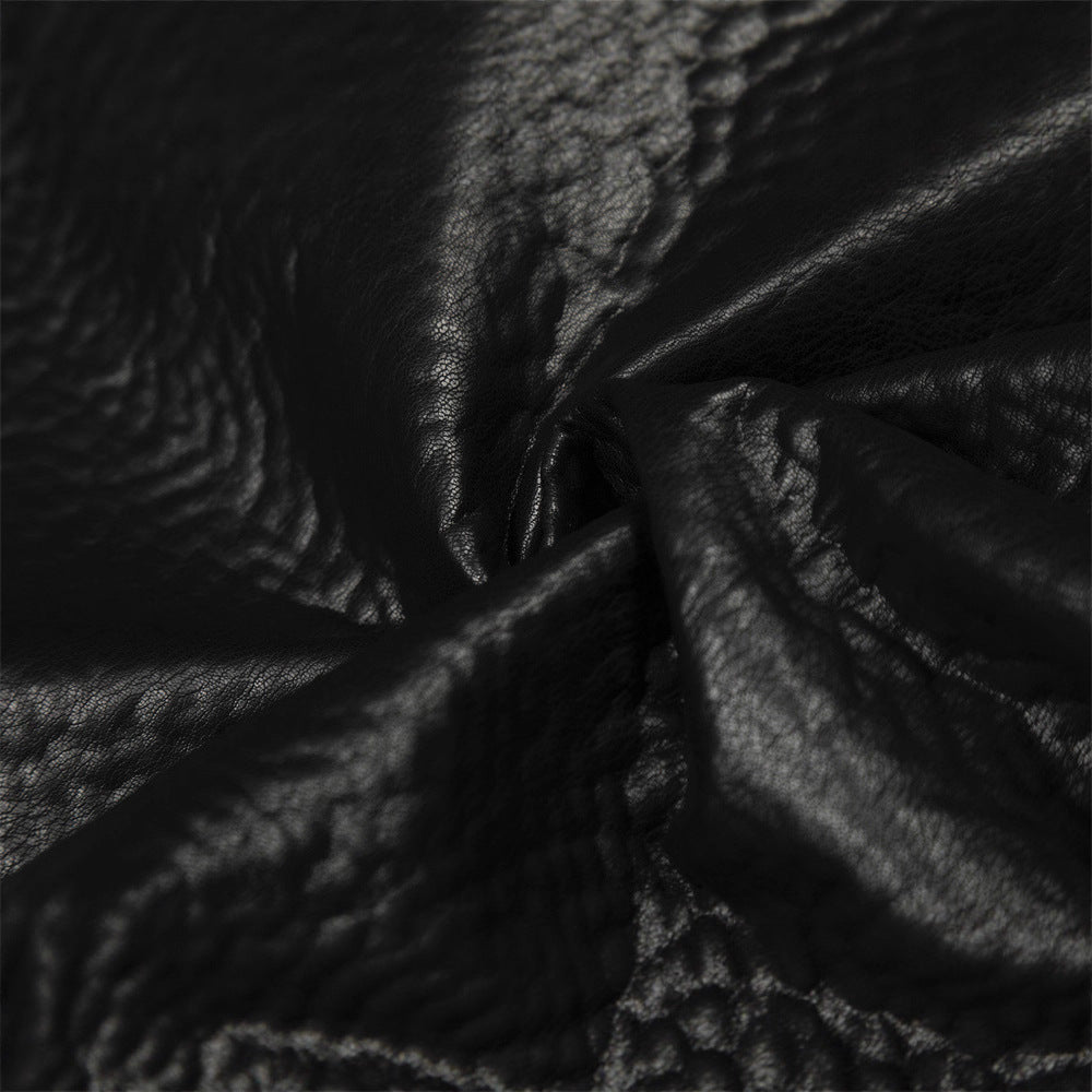 Urban Street Style Men's Cotton Coat, Stand Collar, Pleated PU Leather,  Loose Fit, Versatile Outerwear Top