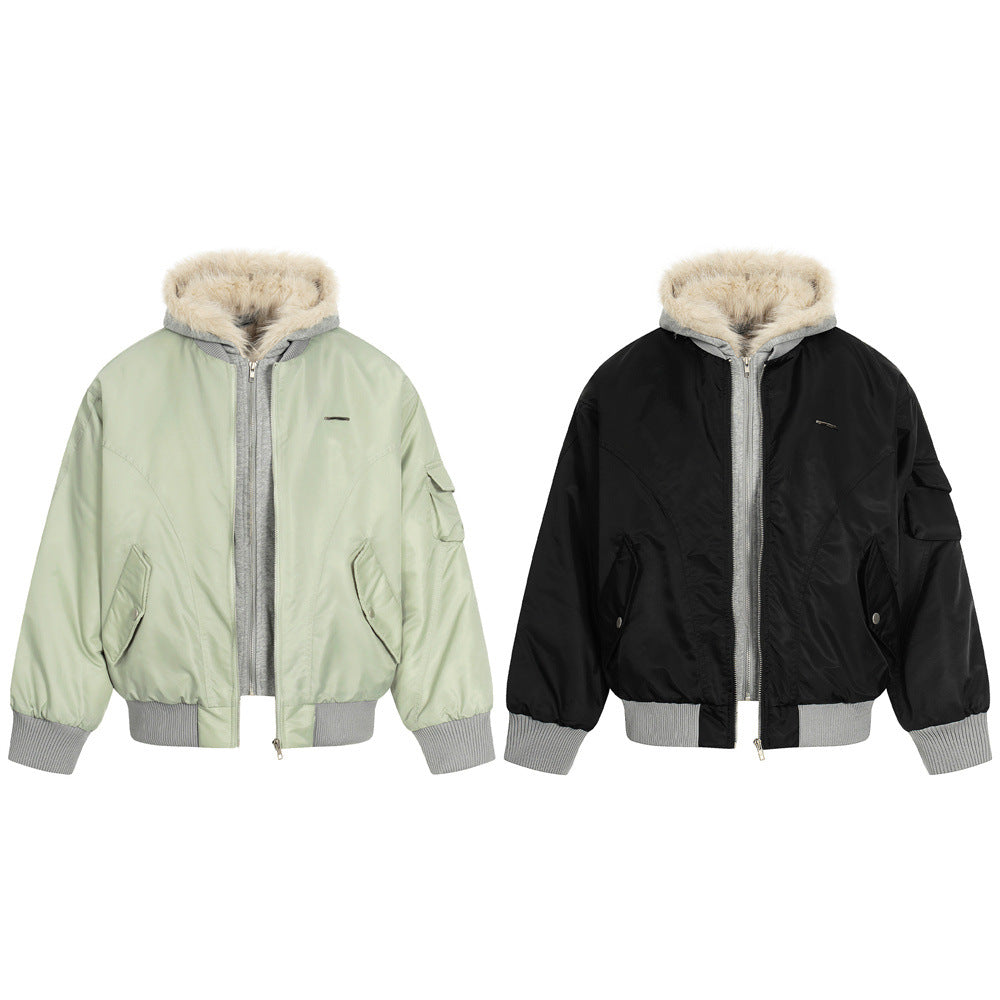 Retro Men's Cotton Coat with Hooded Faux Two-Piece Design, Casual Loose Fit Outerwear Top