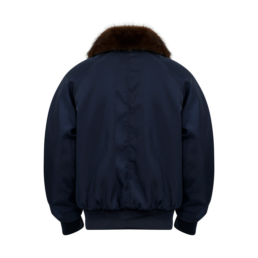 Street Style Men's Cotton Coat with Fur Collar, Multi-Pocket Design, Trendy Brand, Loose Fit, Versatile Outerwear Top