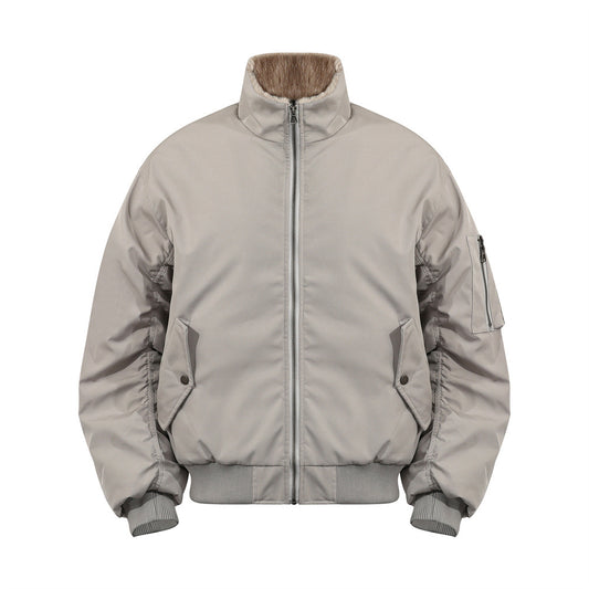 Urban Street Men's Cotton Jacket, Stand Collar, Patchwork Pleated Design, Trendy Brand, Loose Fit, Versatile Outerwear Top