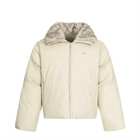 Street Style Men's Cotton Coat, Turn-Down Collar, Minimalist Solid Color, Trendy Brand, Loose Fit, Unisex Outerwear Jacket